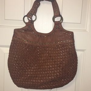 Fossil basket weave leather satchel purse